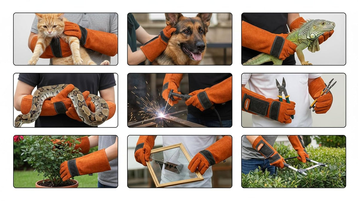HANMECH leather animal handling gloves for dogs, cats, snakes, reptiles and protective handling