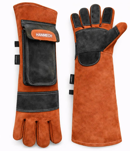 HANMECH 20-inch leather dog bite protection and animal handling gloves