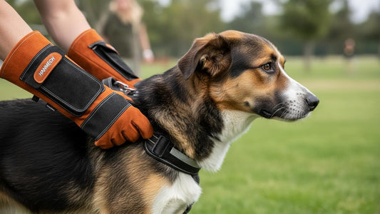 HANMECH leather dog bite protection gloves for dog training and handling