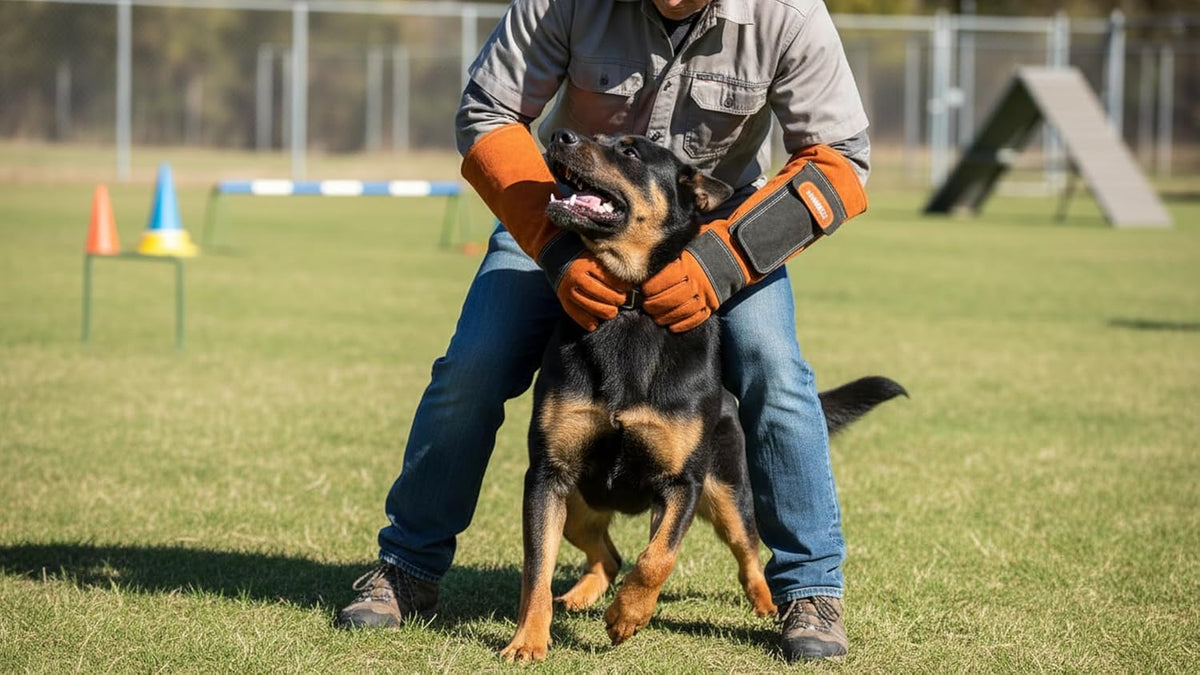 HANMECH dog bite protection gloves used for professional dog training and handling