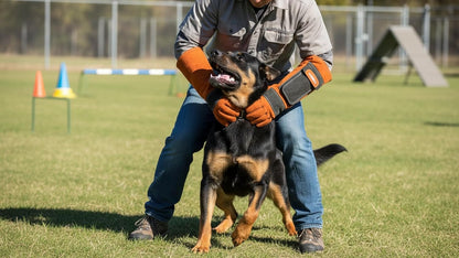 HANMECH dog bite protection gloves used for professional dog training and handling