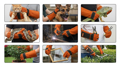 HANMECH leather animal handling gloves for dogs, cats, snakes, reptiles and protective handling