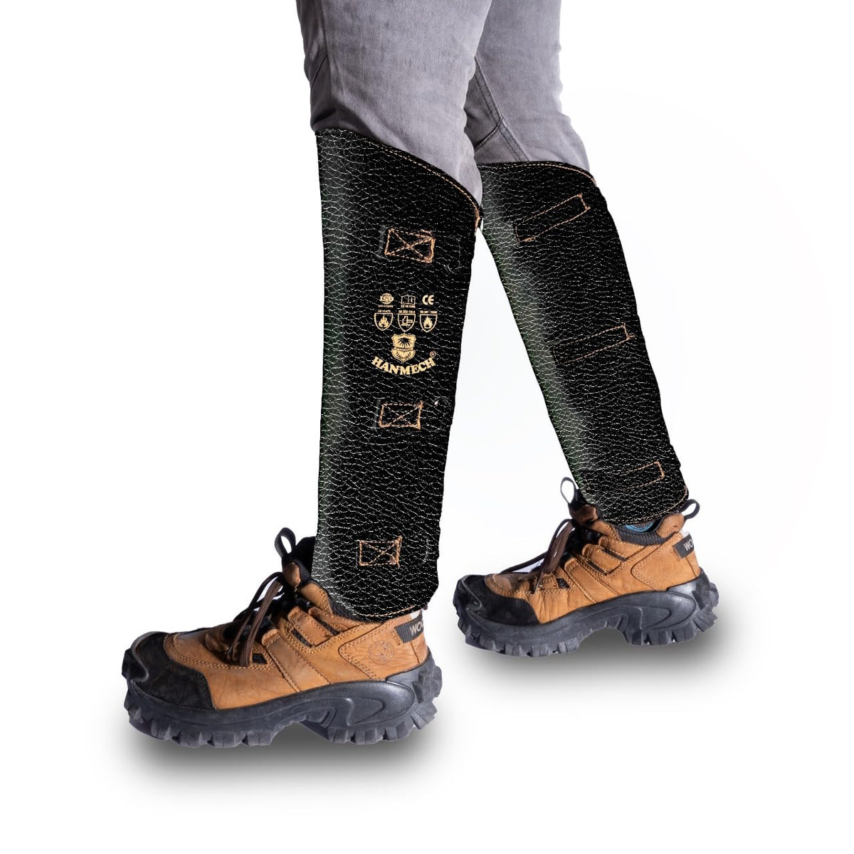 HANMECH Leather Snake Gaiters + Free 1 Pair High Ankle Safety Shoes, Bite & Puncture Proof Against Snakes, Dogs, Wolves, Wild Cats & Predators for Hunting, Hiking, Farming & Safety