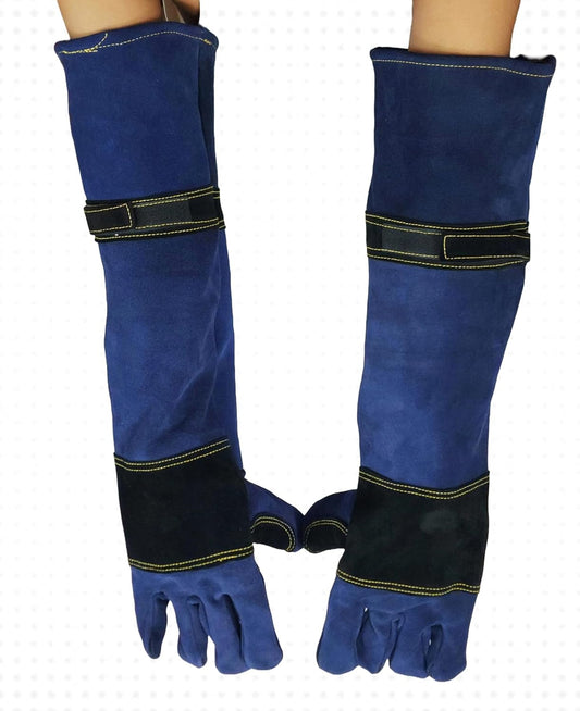 HANMECH long protective leather gloves worn for animal handling and safety