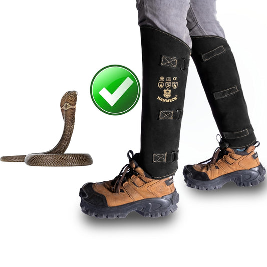 HANMECH snake protection leather gaiters worn for outdoor leg protection