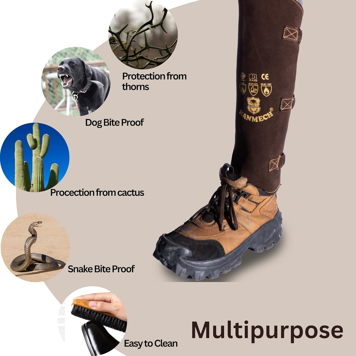 HANMECH multipurpose snake bite protection gaiters for hiking and outdoor use