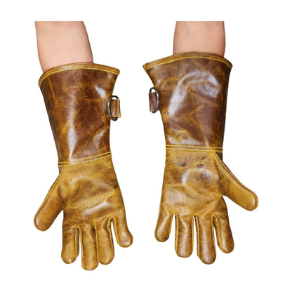 this leather animal handling gloves providing bite protection while safely handling a dog and reptile, designed for durable and secure animal handling.