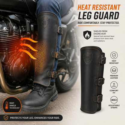 Motorcycle Heat Shield Leg Guard, Premium Leather, Motorcycle leg Protector Mud Guard