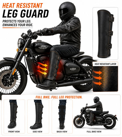 Motorcycle Heat Shield Leg Guard, Premium Leather, Motorcycle leg Protector Mud Guard