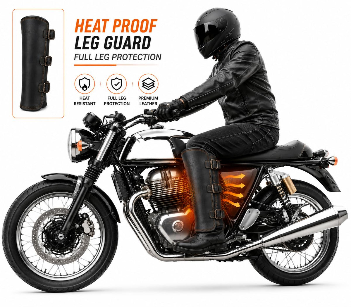 Motorcycle Heat Shield Leg Guard, Premium Leather, Motorcycle leg Protector Mud Guard
