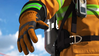 This leather animal handling gloves providing bite protection while safely handling a dog and reptile, designed for durable and secure animal handling.